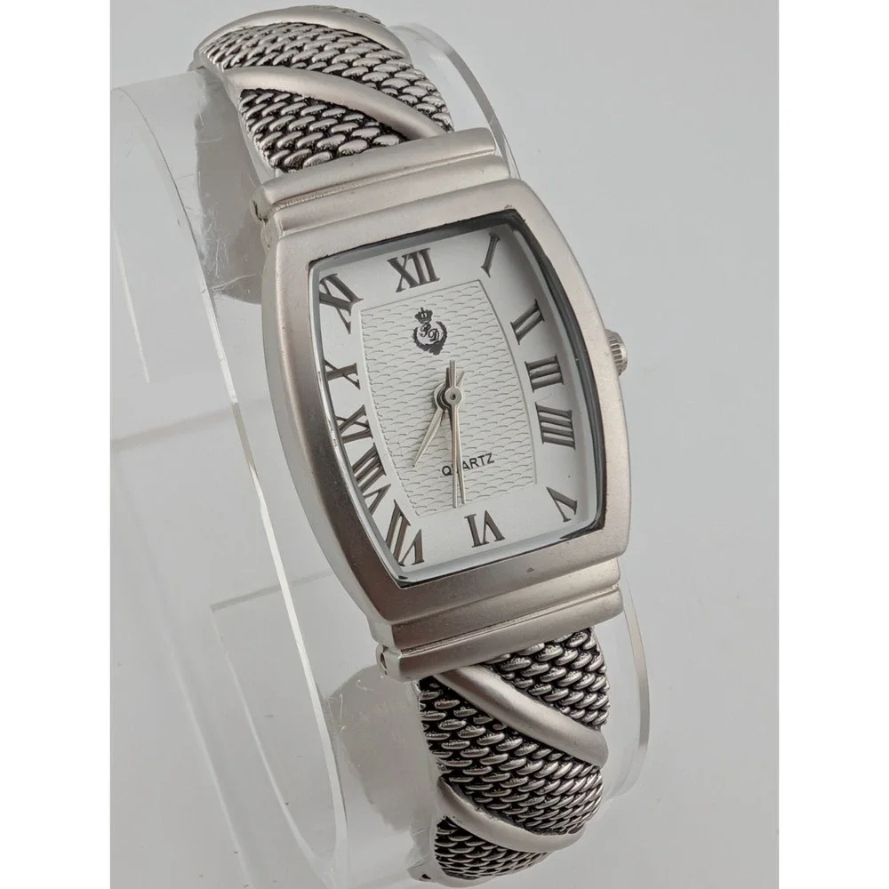 Premier Designs Womens Watch 22mm Silver Tone Open Cuff Band- New Battery